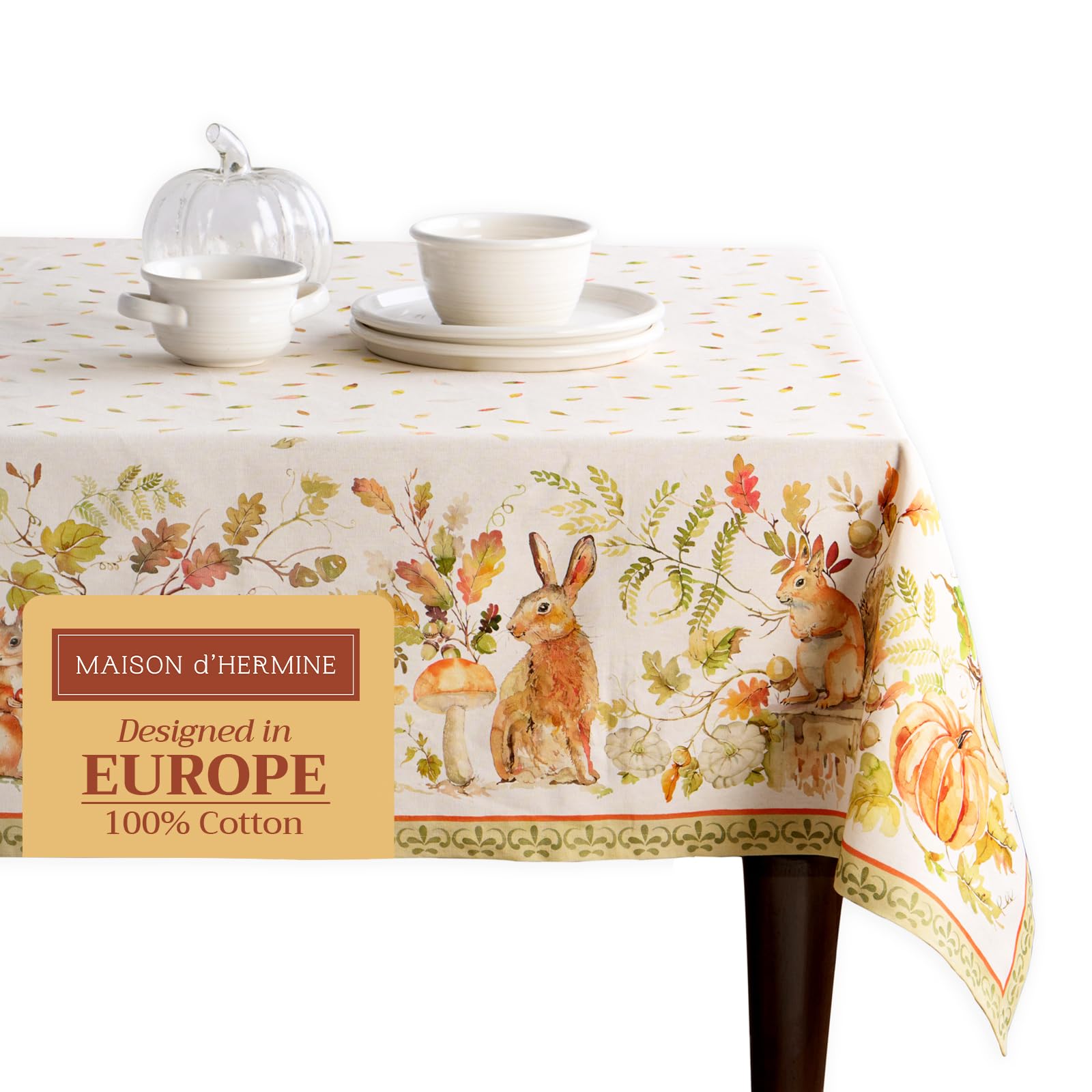 Maison d' Hermine Table Cloth Rectangle Table 100% Cotton 60 x 90 Inches Fall Tablecloth Reusable Everyday Use for Thanksgiving Christmas Decorations Dining Farmhouse Party (Pumpkin Passion) Image