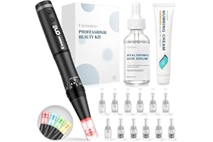 GLEMME Professional Microneedling Pen Set - Wireless Adjustable Electric Derma Auto Pen with 12 Replacement Cartridges for Home Use