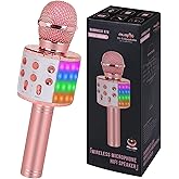 Bluetooth Karaoke Microphone Wireless: Karaoke Mic with Led Lights for Adults Kids Singing - Perfect Toys for Girls Birthday Gifts