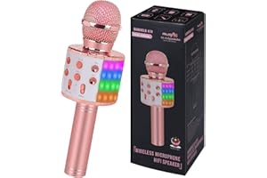 ZZLWAN Bluetooth Karaoke Microphone Wireless: Karaoke Mic with Led Lights for Adults Kids Singing - Perfect Toys for Girls Birthday Gifts