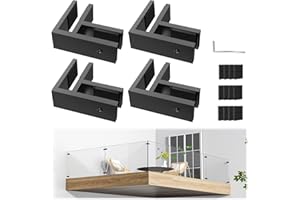 Gyykzz 4 Pack Black 90 Degree Railing Glass to Glass Clamp No Drilled Required, T304 Railing Clip Fit for 3/8"-1/2"(10mm-13mm) Thinkness Balustrade, Double Sided Bracket Holder for Fence, Balcony Deck