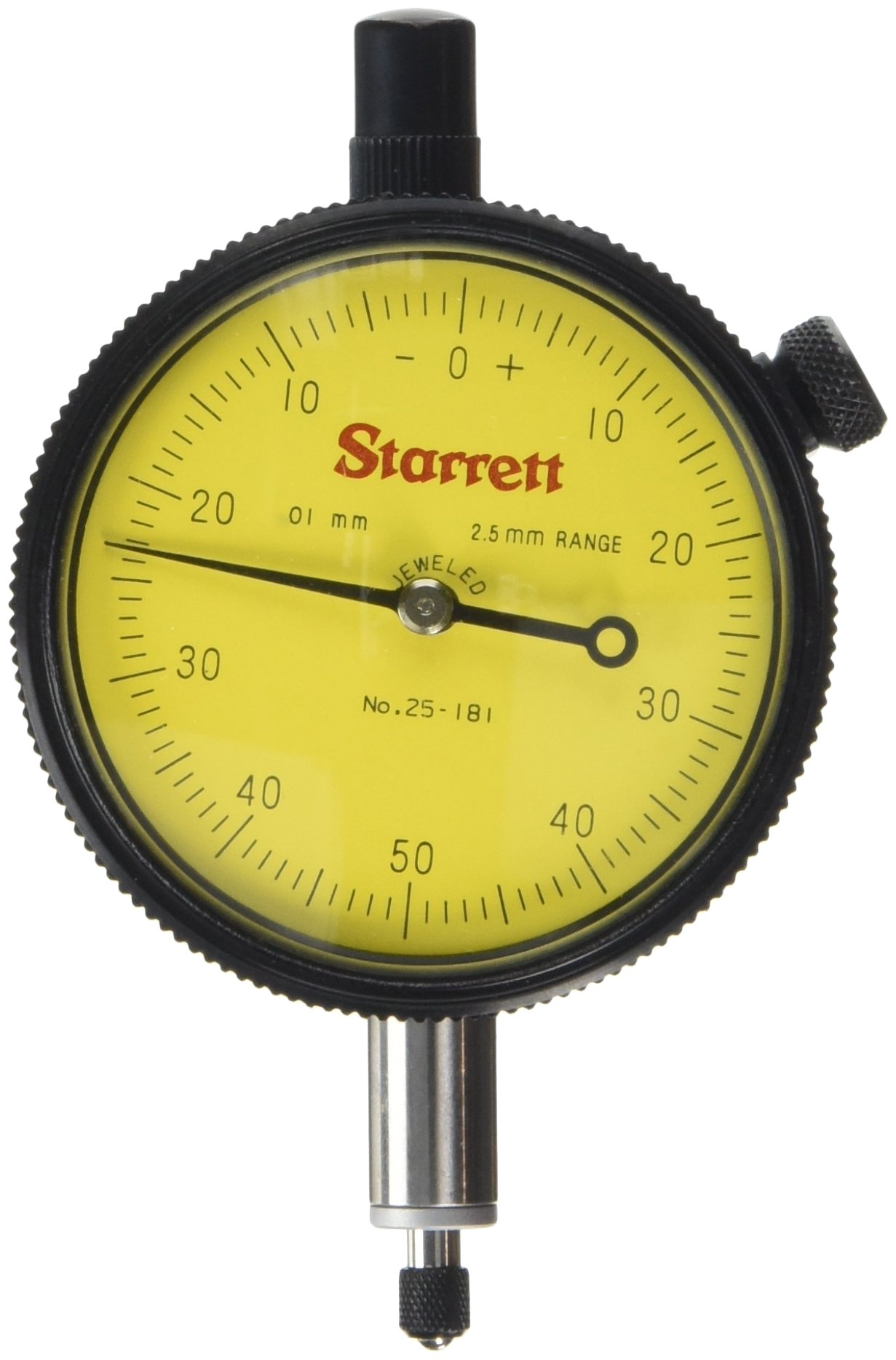 Starrett 25-181J Dial Indicator, Range: 2.5mm, Dial Reading: 0-50-0