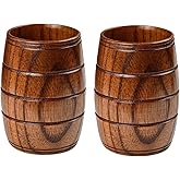 Aritjt 190ml 2 Pieces Wood Barrel Shaped Wooden Beer Cup, Retro Drinkware Beer Mug, Craft Tankard, for Wine Coffee Tea Beer Gift Drinking Cup, for Home Decor, Bar, Cafe Shop, etc