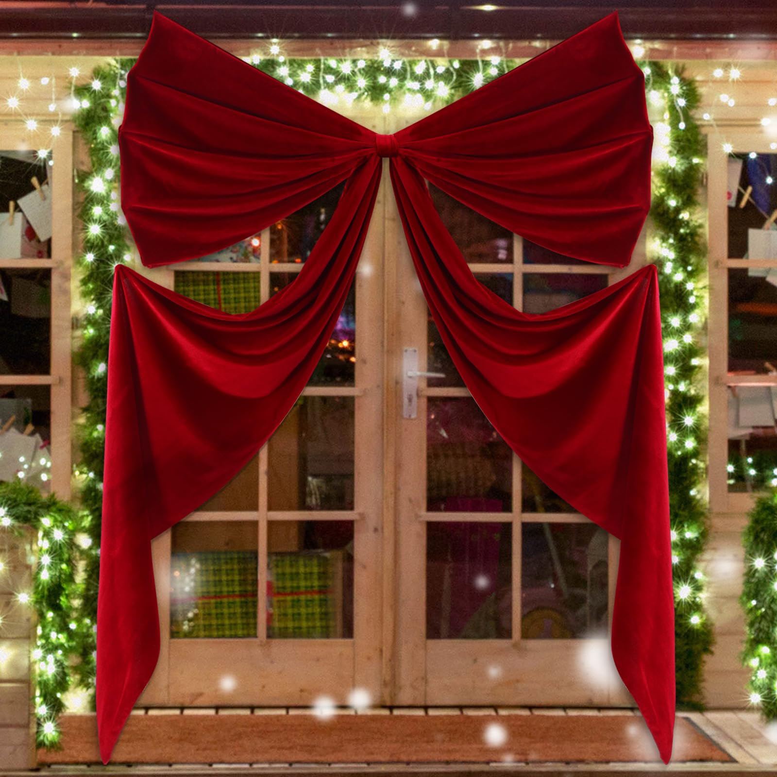 Photo 1 of Wavwavw Big Bow Decor 39 x 72 Inch Giant Bow Wall Decor for Room Backdrop Large Ribbon Tie for Coquette Party Birthday Baby Shower Wedding Halloween Christmas Party Supplies(Red,Velvet)