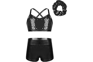 Lorilida Girls 3 Pieces Dance Outfit Sport Crop Top Bra with Shorts Hair Tie Set Gymnastics Workout Tracksuit