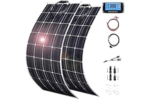 HANNAHCOS 1200W Flexible Solar Panels, 2Pcs 600 Watt Solar Panel Kit IP67 ETFE with 50A Charge Controller Monocrystalline 12-24V for Battery Charging Car Camper RV Roof Boat Cabin Van Uneven Surfaces