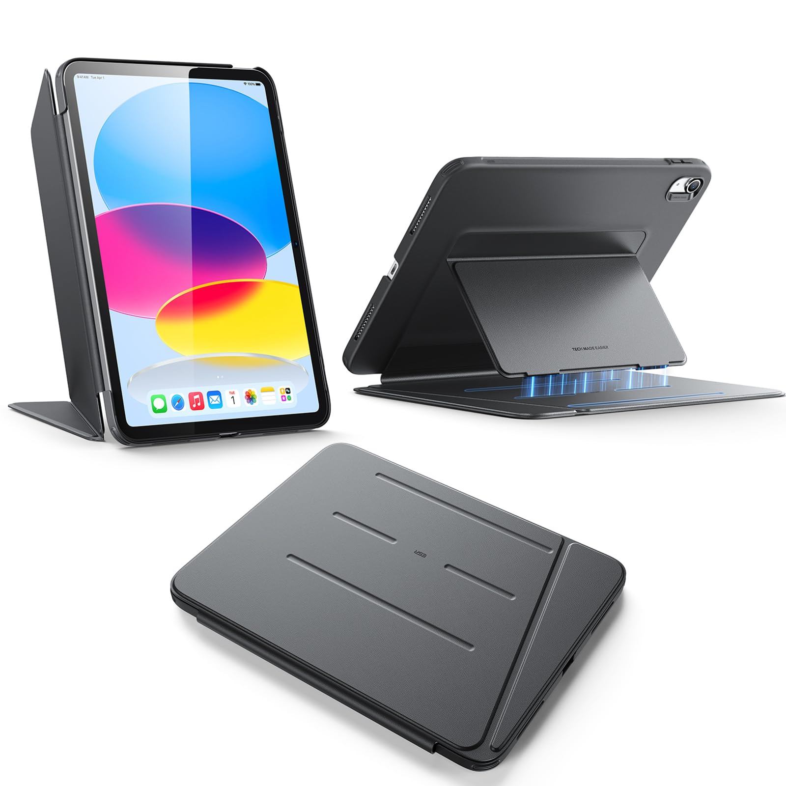 Photo 1 of ESR for iPad A16 Case, iPad 11th/10th Generation Case (2025/2022), Vertical Stand Cover, Multi Stand Angles, Ultra-Stable Cover, Flip Series, Black