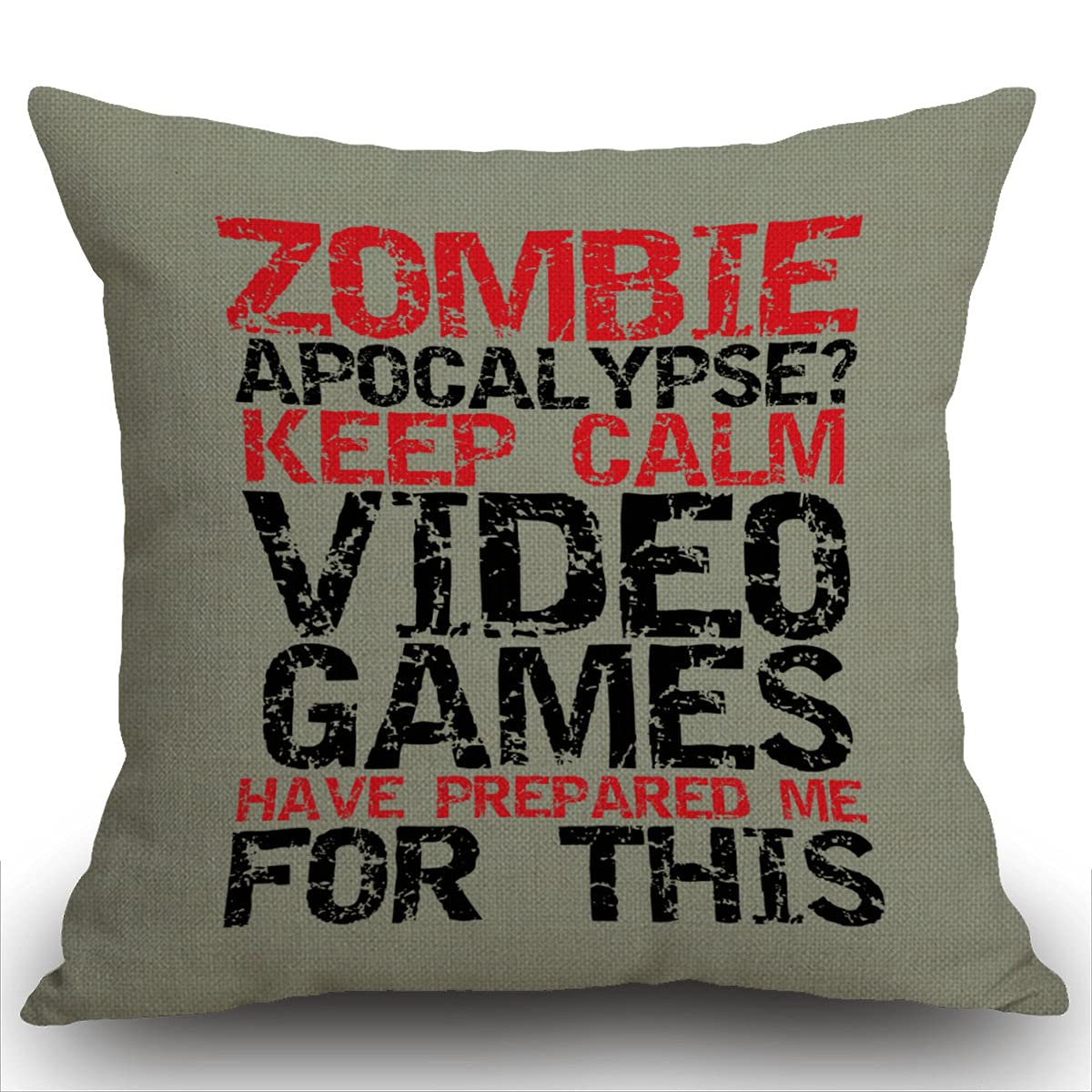 Smooffly Cushion Covers 45 x 45 cm, Black Video Keep Calm Zombie Apocalypse for Gamer Red Games Pillow cover Cotton and Linen Pillow case Cushion Cover for Sofa outdoor garden bed couch cushion
