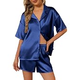 SWOMOG Women's Silk Satin Pajama Set – Short Sleeve Button-Down Top & Shorts, Comfy Loungewear, Sizes XS-3XL