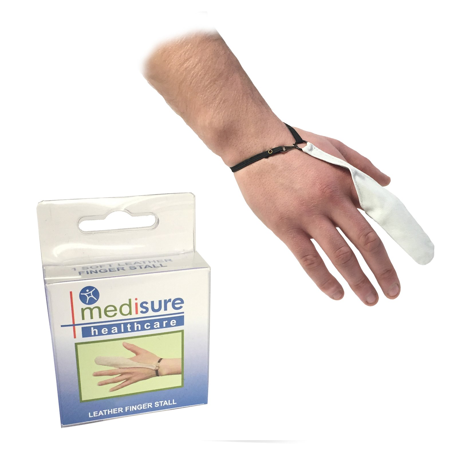 Medisure SIZE X-LARGE FIRSTAID PREMIUM ADJUSTABLE RE-USABLE MEDICAL PROTECTIVE WHITE LEATHER FINGER STALL