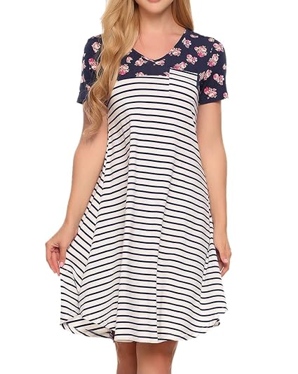 Striped Dress, Women's Summer Short Sleeve Maternity Dress,