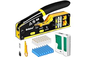 Brileine RJ45 Crimping Tool Pass Through Kit Ethernet Crimper Cat5 Cat5e Cat6 Crimping Tool for RJ11/12 6P/8P with Network LA