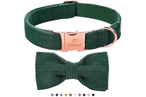 Babole Pet Green Dog Collars for Medium Dog,Cute Corduroy Dog Collar with Bow Tie Safety Metal Buckle Adjustable Puppy Collars for Small Medium Large Boy&Girl Dogs,M-Neck 13.5"-22"