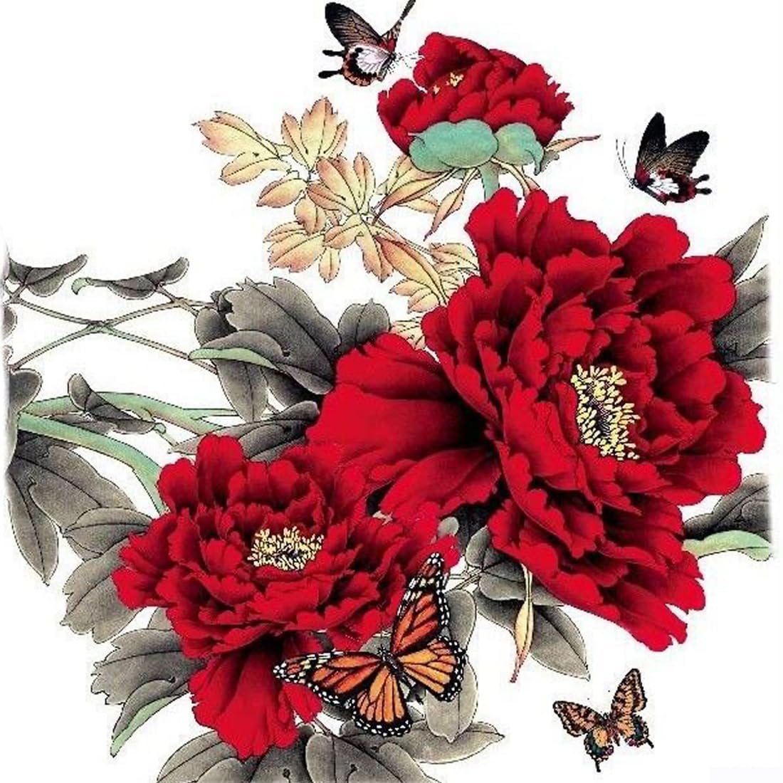 Nirbffo Red Peony Temporary Tattoo Large Half Back Rose Flower for Women Body Art Fake Waterproof Tattoo Belly Leg 5 Sheets