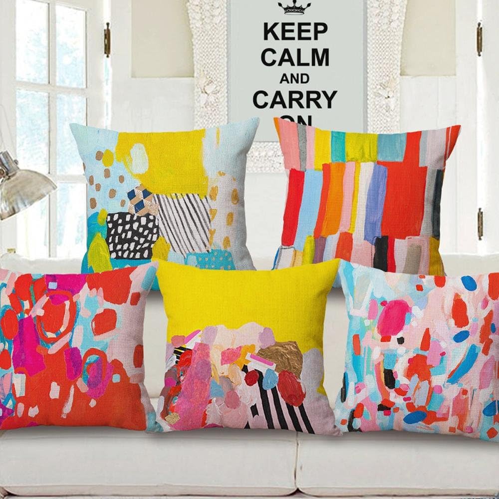 Graffiti Watercolor abstract painting serial Cotton Linen Square Decorative Throw Pillow Case Cushion Cover 18 x 18 inches(1 pack of 6)