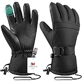 Pnosnesy Ski Gloves,Winter Snow Waterproof Gloves Touchscreen Skiing & Snowboarding Cold Weather Glovess,Fits Both Men & Women,for ParentChild Kids with Wrist Strap