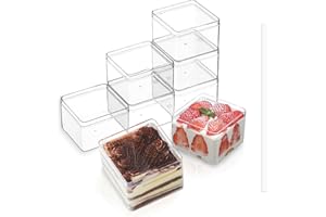 16 Pack 15oz Square Clear Plastic Cups with Lids and Sporks&Stickers Fruit Cups for Dessert,Tiramisu container with lid,Cupca