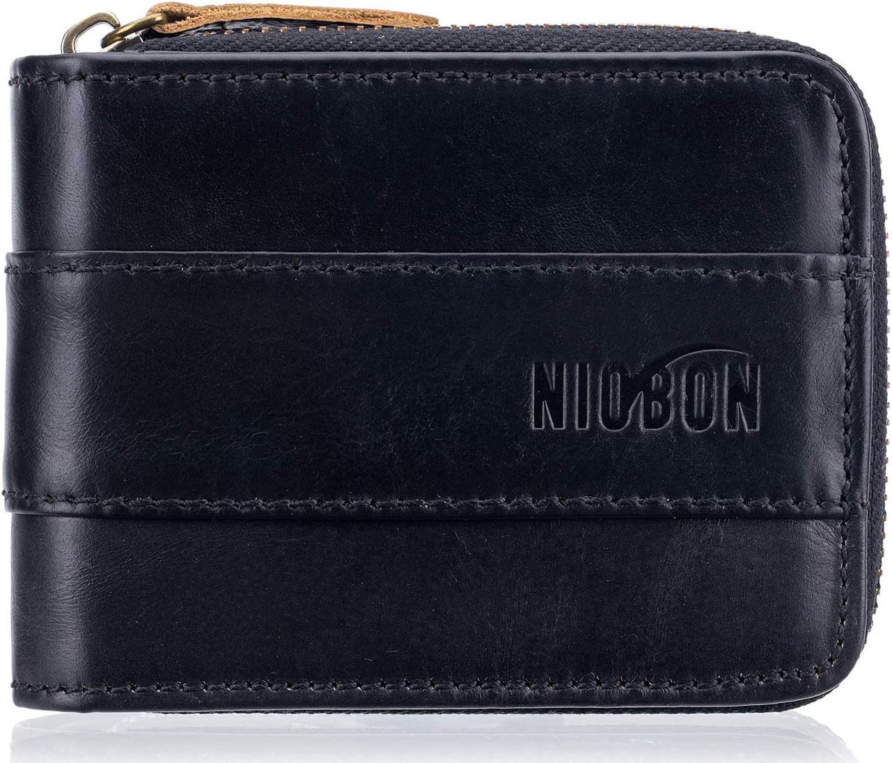 RFID Blocking Men's Leather Zipper wallet Zip Around Wallet Bifold Vintage Multi Card Holder Purse
