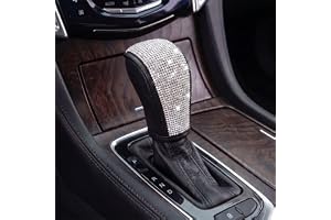 QIESCOL Bling Car Gear Shift Cover, Universal for SUV Sedan Truck (White) | Leather Anti-Scratch Automotive Shift Lever Protector, Sparkly Rhinestone Vehicle Interior Gear Stick Decoration Accessories