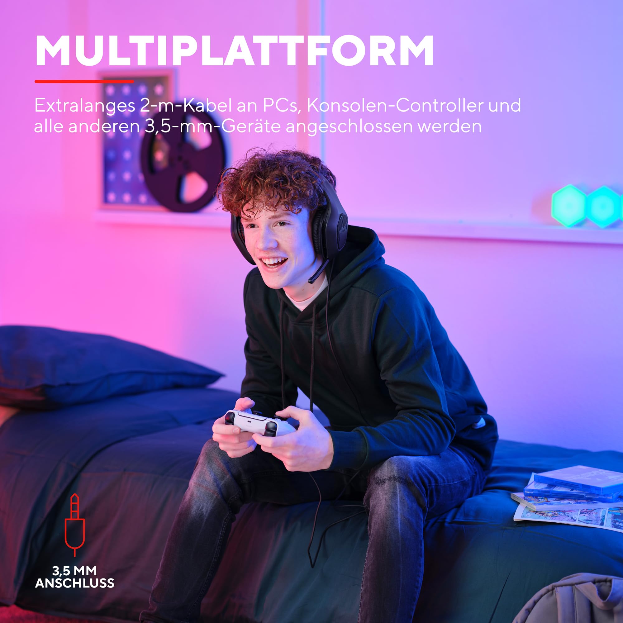 Trust Gaming GXT 415 Zirox Leichtes Gaming Headset mit 50-mm-Treiber für PC, Xbox, PS4, PS5, Switch, Mobile, 2-m-Kabel, 3,5-mm-Audioanschluss, Over-Ear Kopfhörer mit Kabel - Schwarz 4