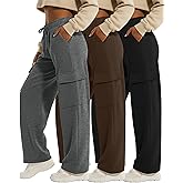 Velvelhall 3 Pack Women's Cargo Sweatpants Wide Leg Baggy Elastic Drawstring Pants Casual Athletic Joggers with 4 Pockets