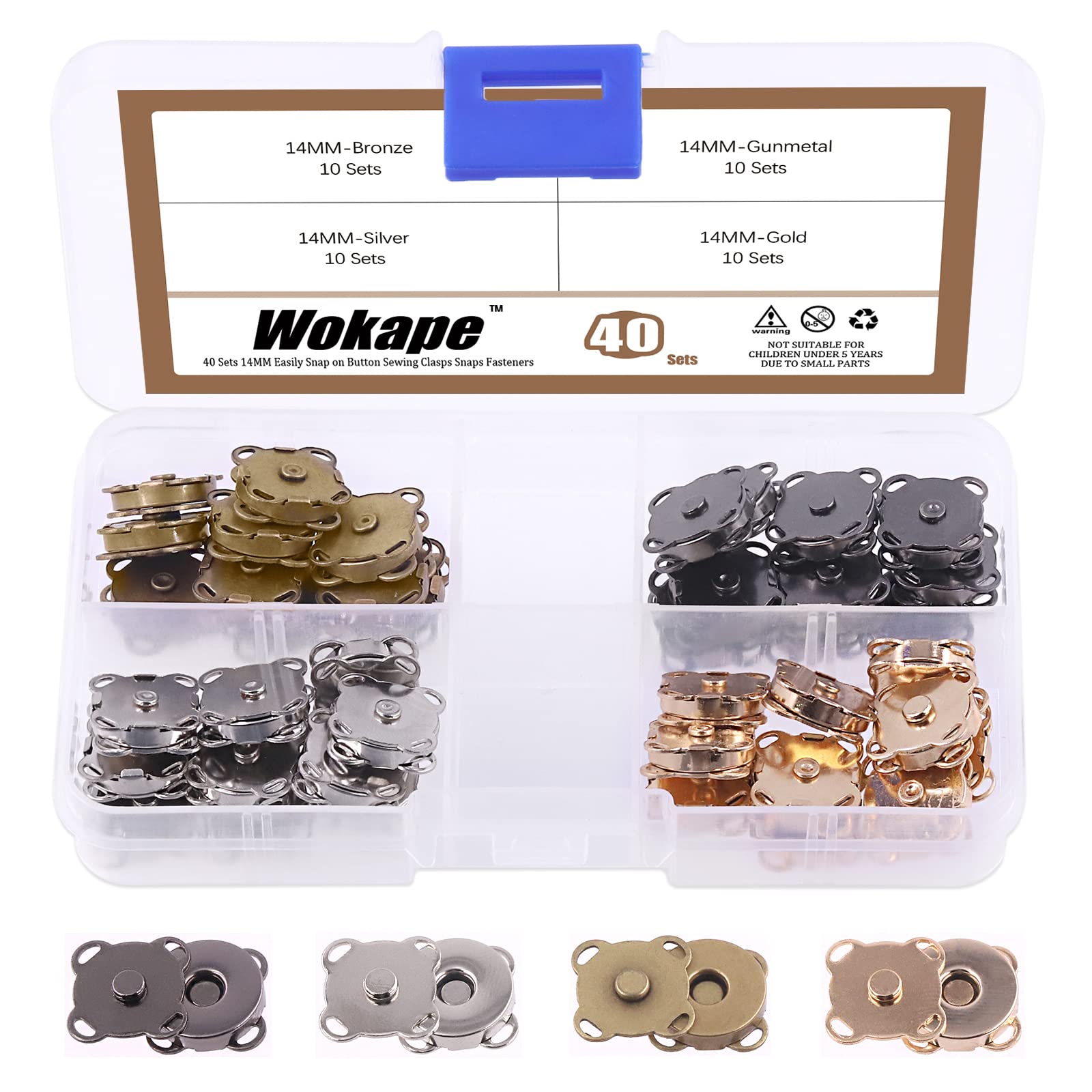 Wokape 40Sets 4 Colors 14mm Plum Blossom Magnetic Button Sewing Clasps Snaps Fasteners Assortment Kit, Magnetic Bag Buttons Handbag Clasp Purse Snap Clasp for DIY Craft