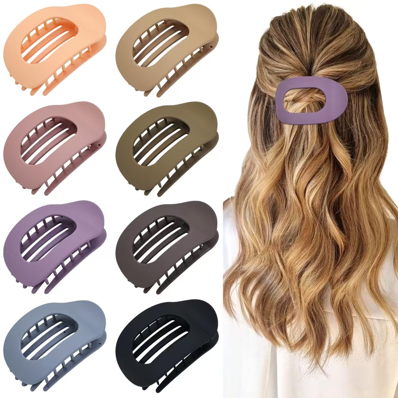 Photo 1 of Dizila 8 Pieces Neutral Color Large Matte Plastic French Flat Hair Clips Hair Claws with Strong Hold Hair Barrettes Clamps Accessories for Women Girls