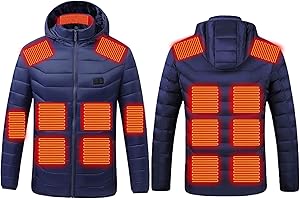 Heated Jacket Unisex Detachable Hood Dual Control 17 Zones Lightweight Water Resistant Winter Quilted Puffer Coat