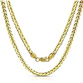 JEWELHEART 14K Real Gold Chain For Men - 2.8mm 3.2mm 3.8mm Thick Diamond Cut Foxtail Link Spiga Wheat Chain Necklace - Yellow Gold Pendant Necklace For Women with Lobster Clasp 16" 18" 20" 22" 24"