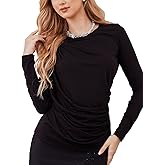 M.Infisavo Women Ruched Blouse Elegant Crew Neck Long Sleeve Business Casual Work Knit Top