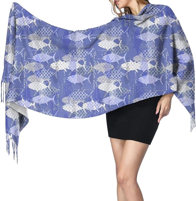 Womens Scarf Cashmere Feel Shawl Tuna Blue Periwinkle Large Long Wraps Soft Warm Blanket Scarves 