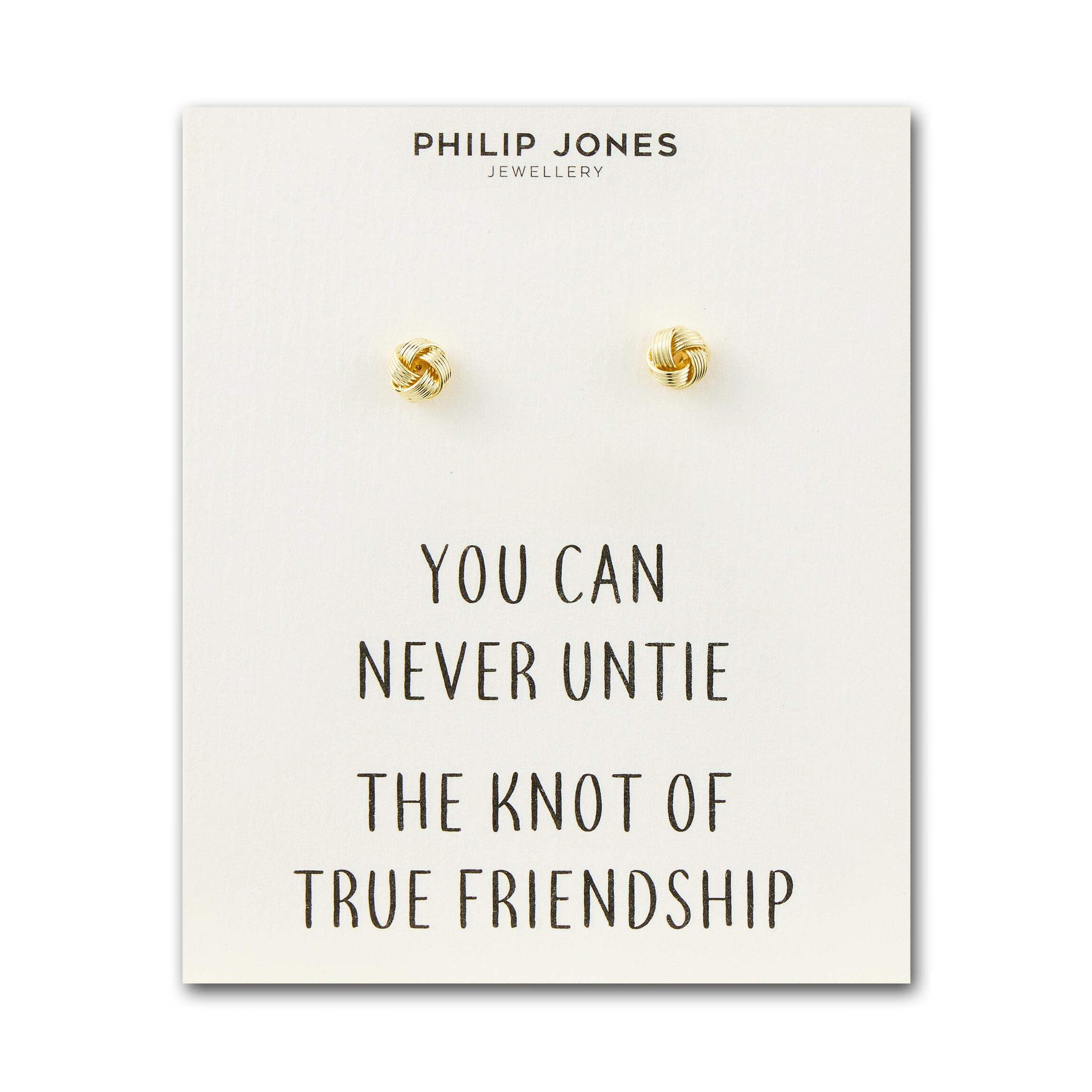 Philip Jones 18k Gold Plated Love Knot Earrings with Quote Card