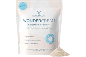 WonderCow Bovine Colostrum Superfood Creamer Supplement Powder w/Organic Lions Mane Mushroom & Coconut Milk Powder MCTs | Functional Sugar Free Keto Coffee, Smoothie & Drink Mix Unsweetened