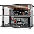 kivcmds 1:24 Scale Car Model Display Case with Parking Lot Scene for Car Model Toys and Lego, Display Stand for Alloy Car Model Toys with Light and Dust Cover (Coffee Bar Parking Lot)
