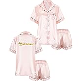 Croknit Satin Pajamas Set Pj Sets Soft Sleepwear Lingerie Loungewear Button Down Pj Sets for Bridal Party