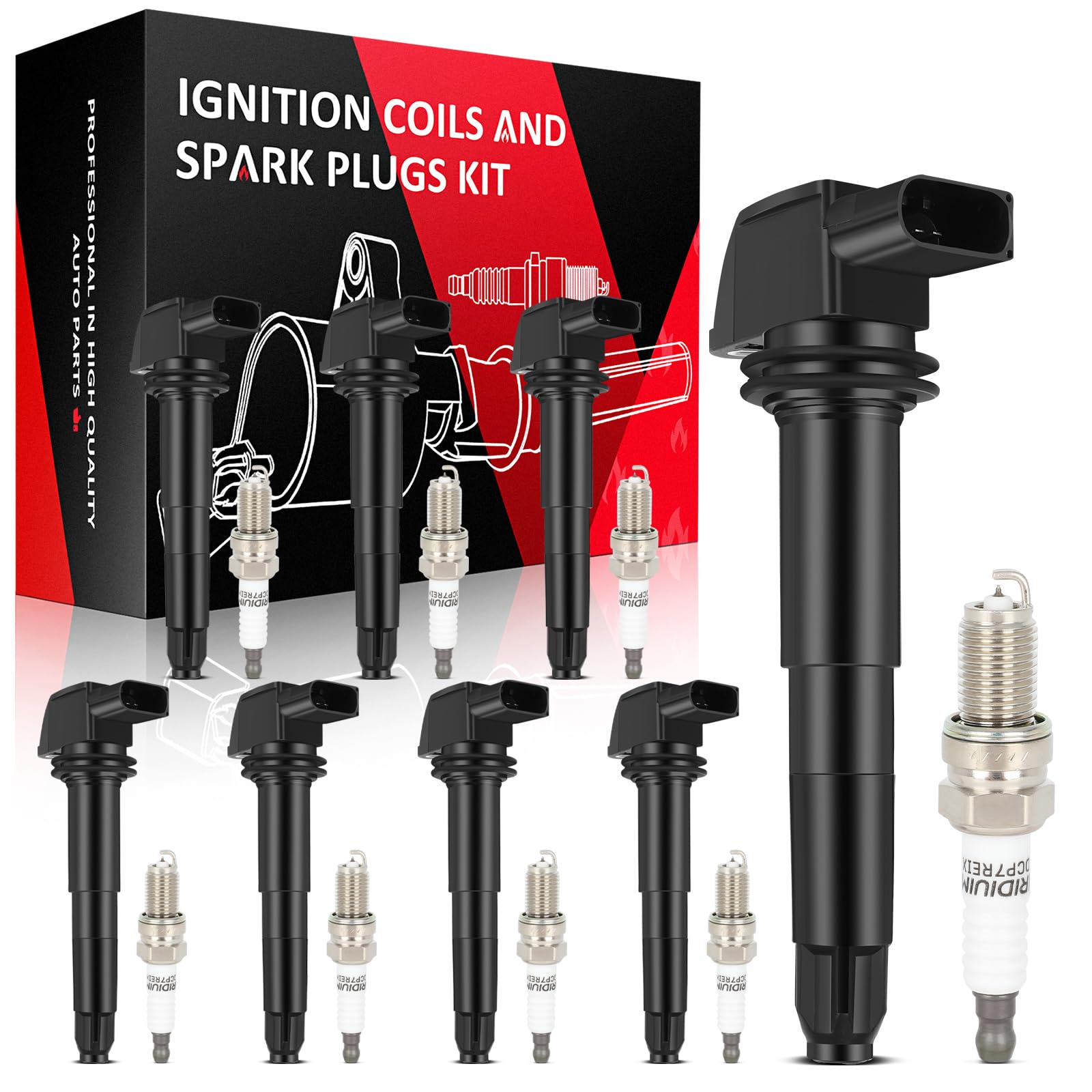 SCITOO 8 ignition coils with 8 iridium Spark Plugs for Porsche 2003 2004 Cayenne V8 4.5L UF-563 5C1438 E1013