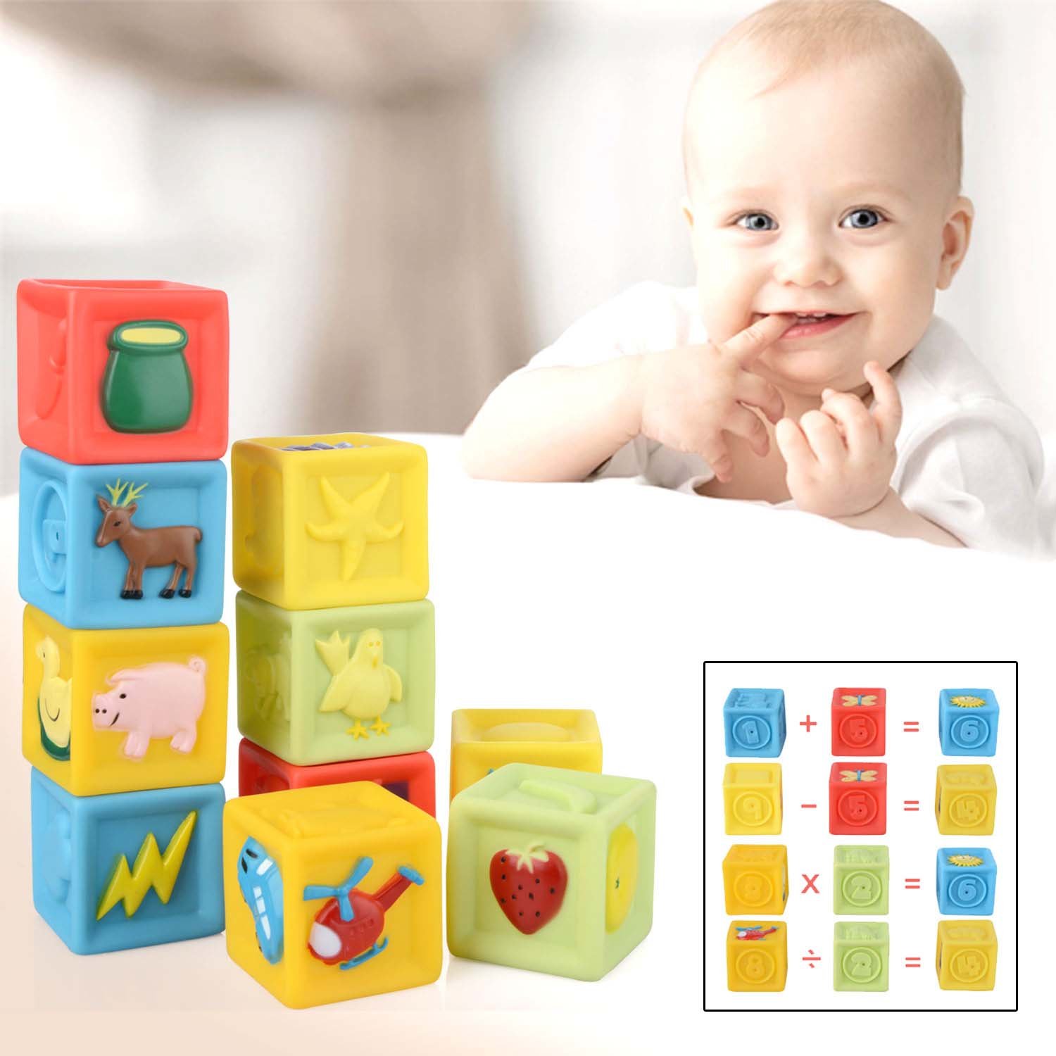 Moobom 10pcs bebé educación temprana juguetes aprieta pila bloque conjunto de juguete de baño para niños