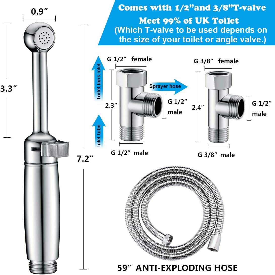 Bidet Sprayer for Toilet SonTiy Bidet Attachment for Toilet UK Adjustable Handheld Bidet Douche Shower Spray Bidet Shattaf Muslim Shower for Personal Hygiene Brass (Chrome) - Image 4