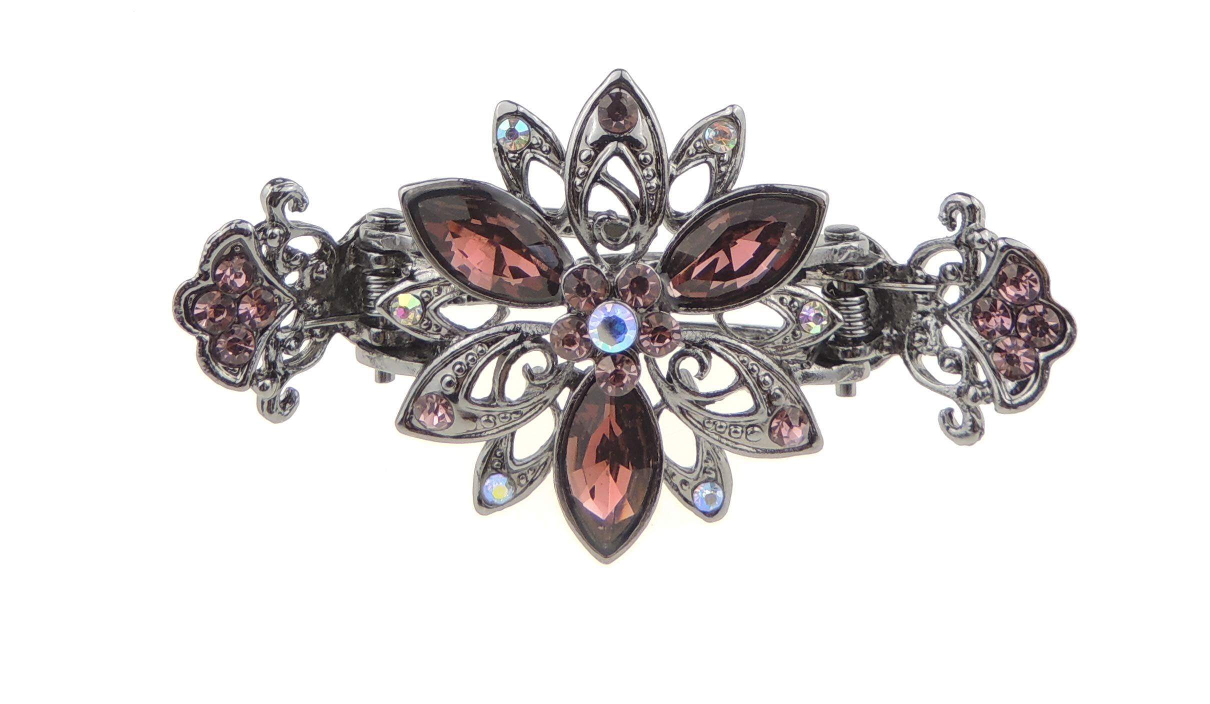 Beautiful Ladies Vintage Silver Tone Chunky Metal 7cm Hair Claw Flower (Pink)
