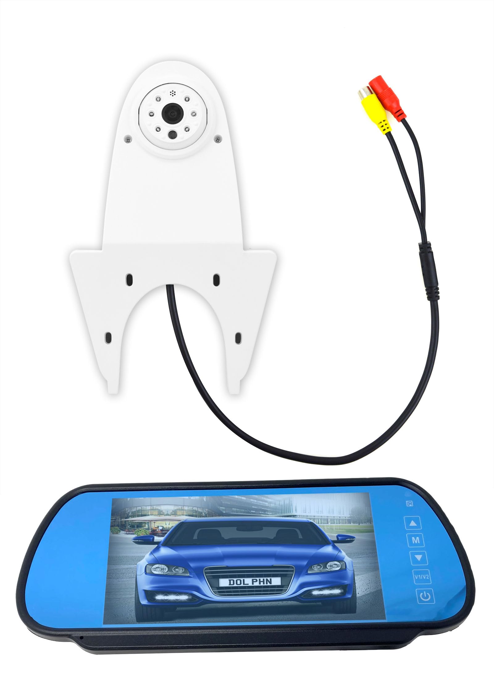 Dolphin Automotive White Van Rear Roof Mounted Reversing Parking Camera - Generic Universal Overhang Fitting (Camera With 7" Mirror Monitor)