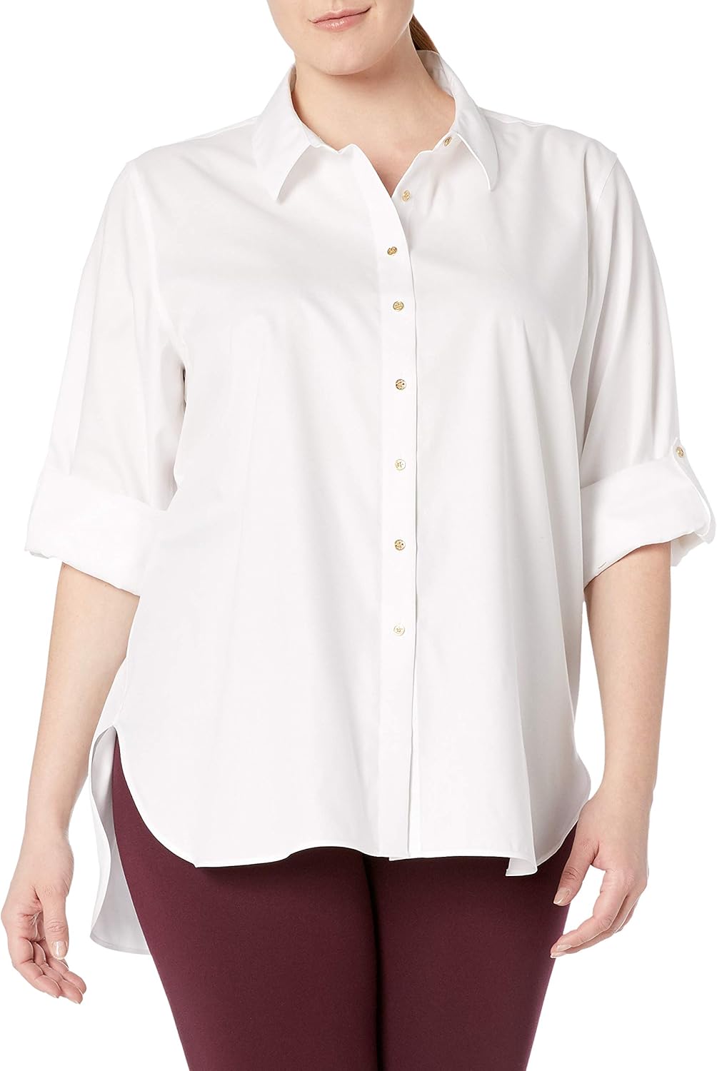 Calvin Klein Women's Non-Iron Tunic Roll Sleeve Shirt (Regular and Plus Sizes) at  Women’s Clothing store