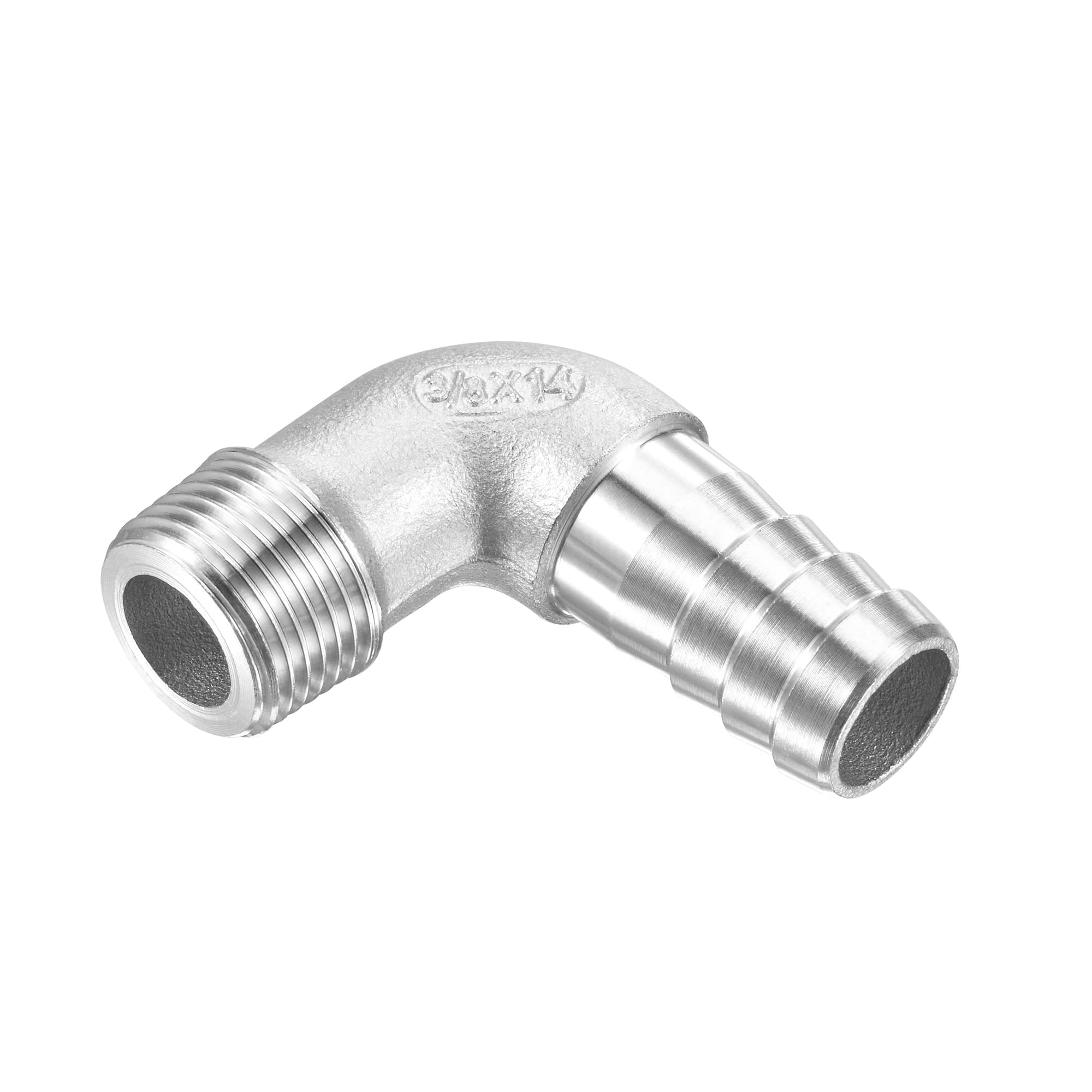 M METERXITY Hose Barb Fittings - 90 Degree Elbow Stainless Steel 14mm Pipe Connector Apply to Water Fuel (G3/8 Male Pipe)