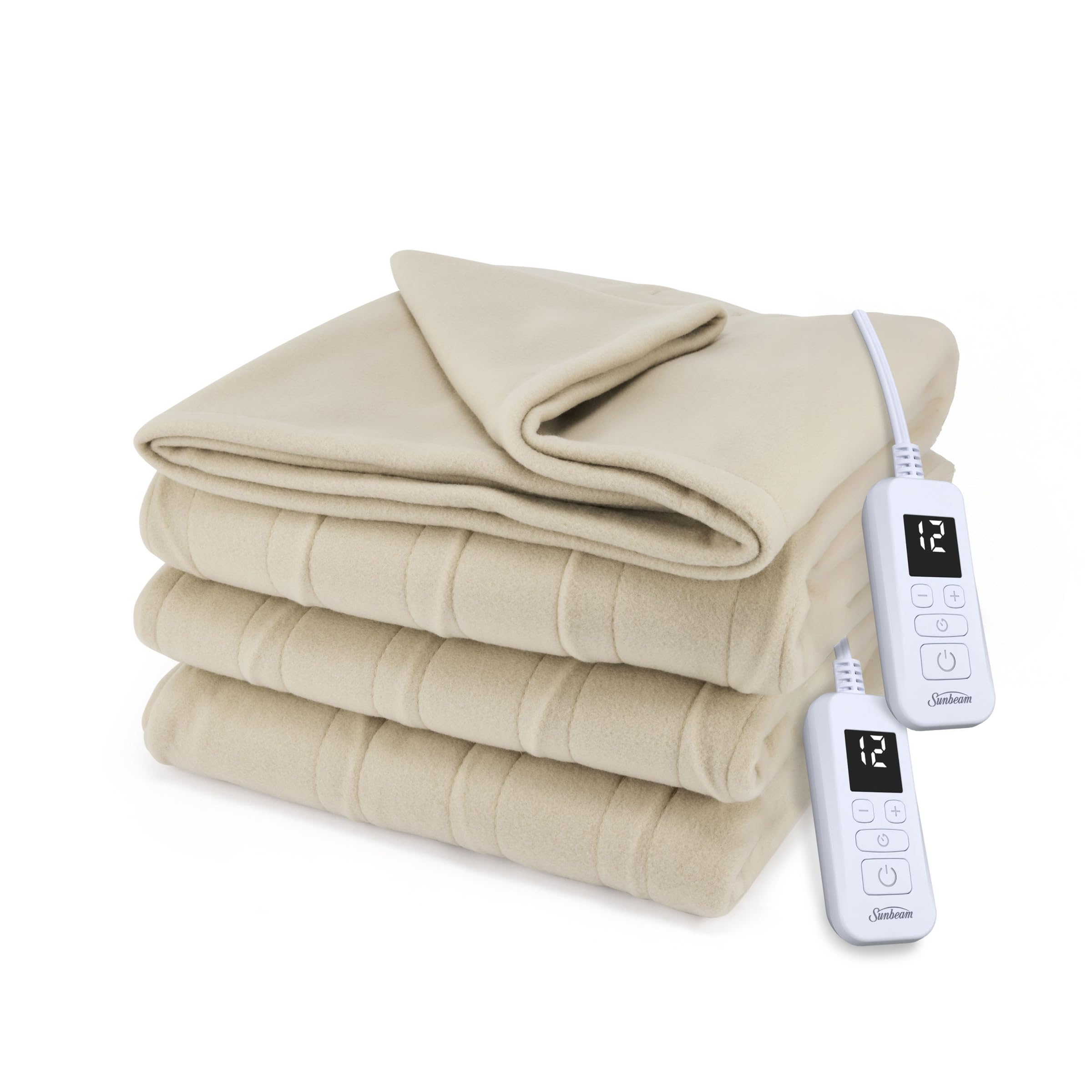 Photo 1 of Sunbeam Royal Ultra Fleece Heated Electric Blanket King Size, 90" x 100", 12 Heat Settings, 12-Hour Auto Shut-Off, Machine Washable, Pebble Beige