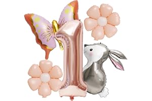 Dripykiaa 5Pcs Some Bunny is One Easter 1st Birthday Party Decorations 40" Rose Gold One Balloon for First Birthday Decorations Bunny Butterfly Flower Foil Helium Balloons Party Supplies for Girls