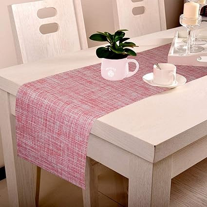Lushomes Red Jacquard Waterproof and Heat Resistant PVC Runner (30 x 180 cms)