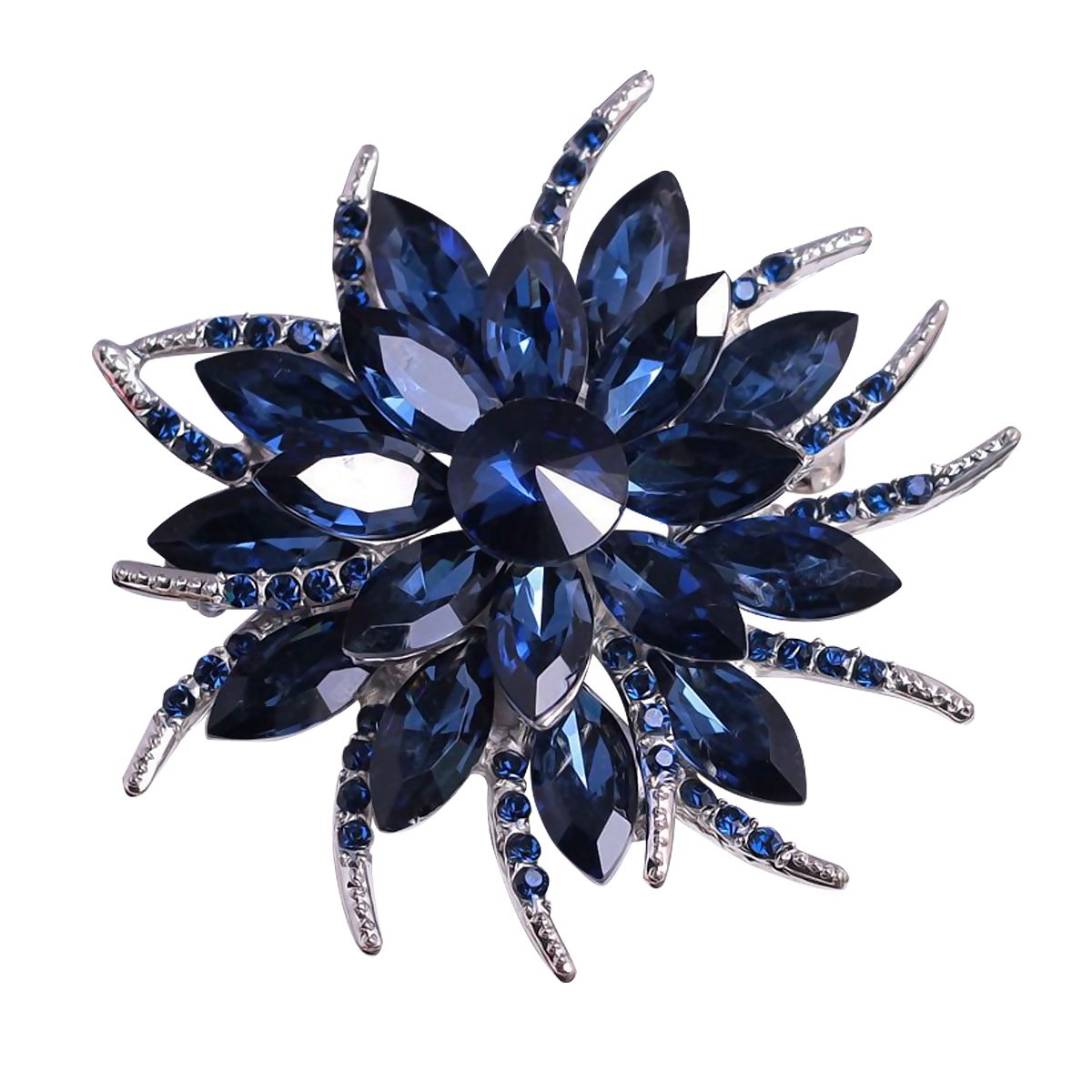 Merdia Flower Brooch Pin for Women Brides Created Crystal Brooch Blue