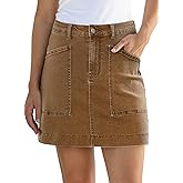 Sidefeel Women's Jean Skirt High Waisted Stretch Casual Summer Zimbaplatinum Denim Skirt with Pockets