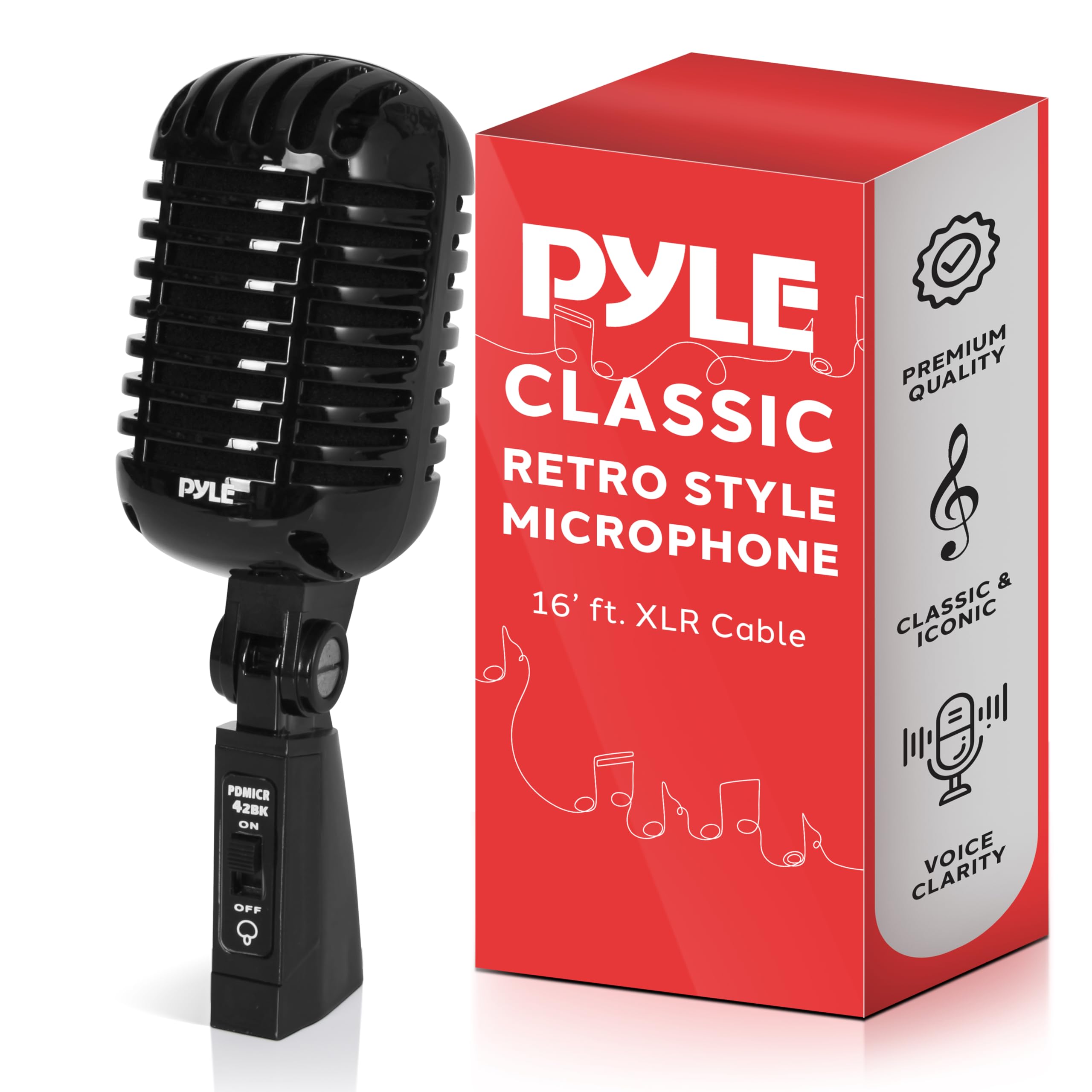 Pyle Vintage Dynamic Microphone, Retro Microphones, Classic Old Style Vocal Mics, Unidirectional Cardioid Mic w/ XLR Cable, Universal Stand Compatible for Live Performance, Studio Recording, Podcast — image 1