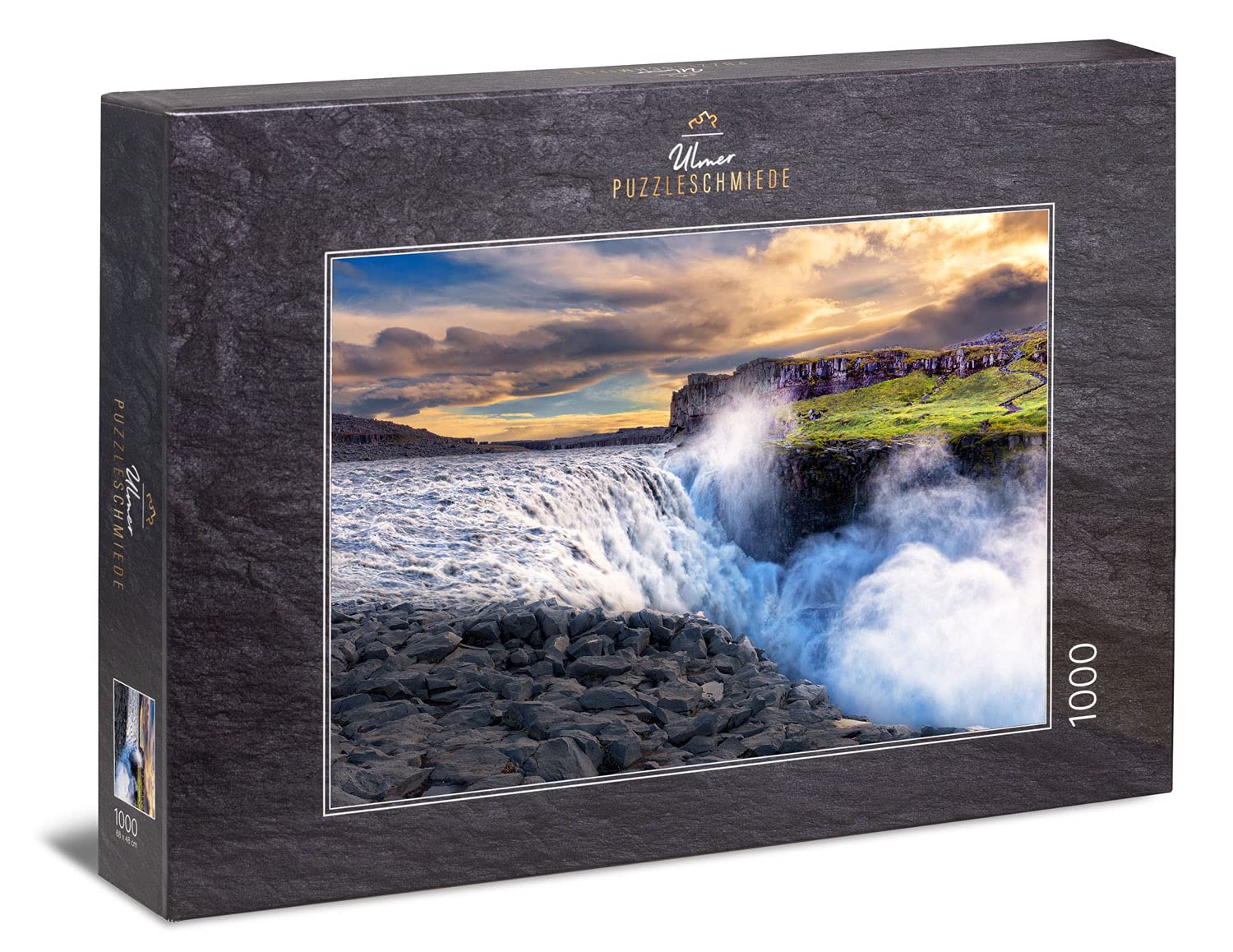 Ulmer Puzzleschmiede - Jigsaw Puzzle "Iceland's Wild Water" - Classic 1000 Piece Landscape Puzzle - The Impressive Dettifoss Waterfall in Iceland, Film Backdrop and Largest Waterfall in Europe