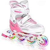 JeeFree 4 Size Adjustable Inline Skate for Kids,Children's Inline Skates with Light Up Wheel,Outdoor Illuminating Roller Skates for Girls,Boys and Beginners